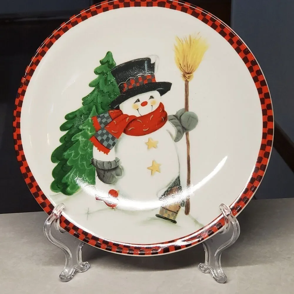 Vintage Studio 33 Christmas Holiday Snowman with broom plate 8